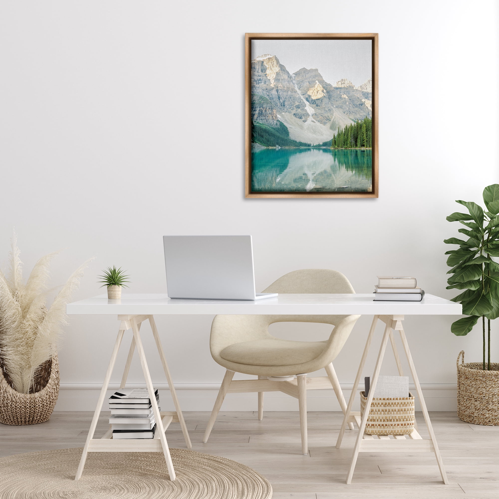 Stupell Industries Reflective Mountain Lake Landscape Photography Brown Floater Framed Art Print Wall Art, 25 x 31