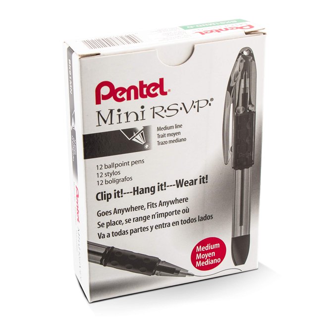 Bolígrafo Pentel RSVP Mini, 1,0 mm, línea media, verde, paquete de 12