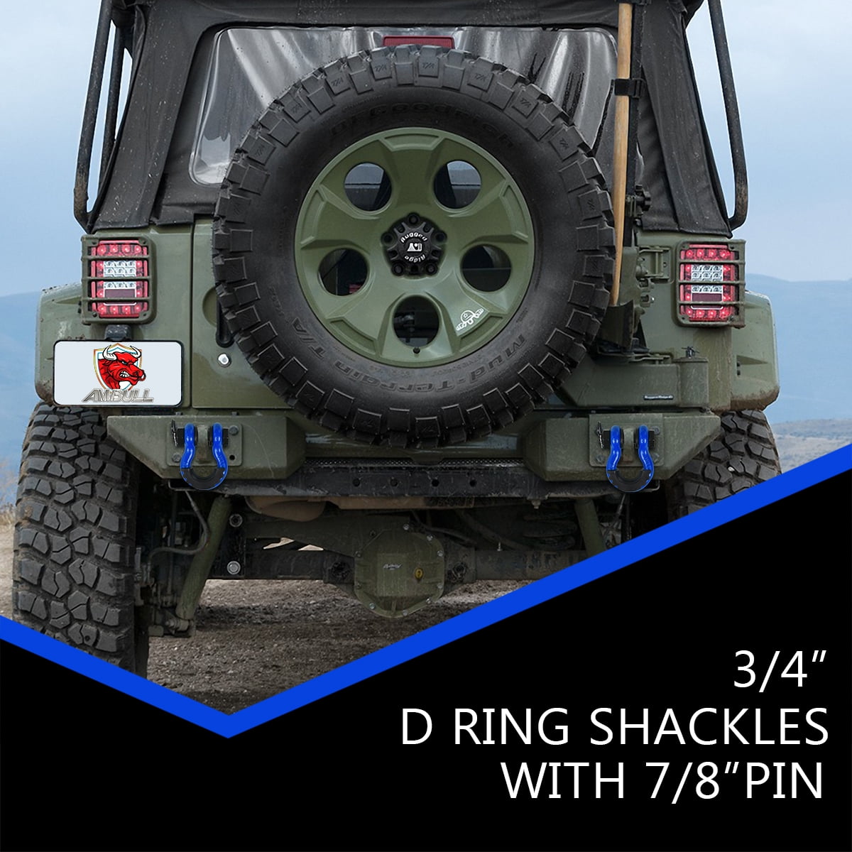 AMBULL Shackles 3/4 Inch D Ring Shackle (2 Pack) 45,000lb Break Strength with 7/8 Inch Pin, Isolator and Washer Kits for Use with Tow Strap, Winch, Off-Road Jeep Truck Vehicle Recovery, Blue