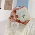 thumbnail image 2 of Compatible con la funda AirPods con linda funda floral con llavero de corazón con purpurina, funda flexible a prueba de golpes y funda protectora de silicona portátil para AirPods 1 y 2, color azul TUNC Sencillez, 2 of 5