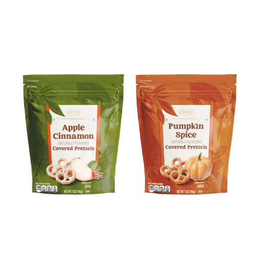 Clancy's Pumpkin Spice and Cinnamon Apple Covered Pretzels, 7 oz, 2 Pack Variety