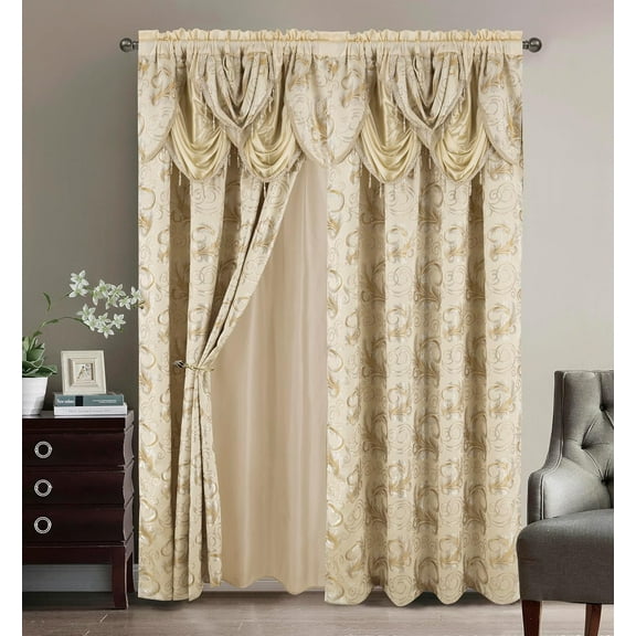 Luxury Window 2 Panel Set Beige Curtain with Attached Valance and Backing Bedroom Living Room Dining 2 Curtains 55x84 inches Each Jana