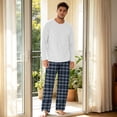 thumbnail image 6 of VV AVEORS Mens Pajama Set Bamboo Viscose Soft Pijamas Sets Plaid Long Sleeve Full Length Pants Pjs Check Sleepwear With Pockets Blue XL, 6 of 7
