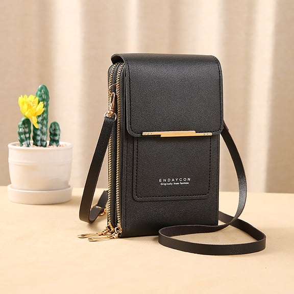 HonestMatter Crossbody Phone Purse, Phone Case Wallet with Touchscreen Window, Crossbody Phone Wallet for Women, PU Leather Small Crossbody Bag, Black