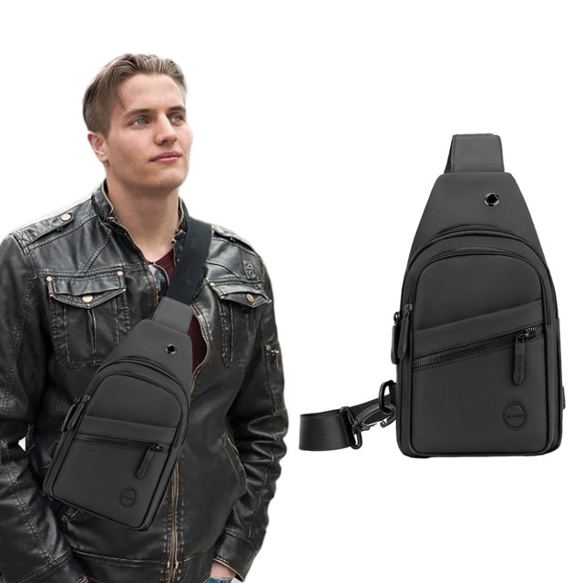 Útiles escolares por menos de $1 Honeeladyy - Bolso bandolera delgado de alta gama para hombre, bolso de pecho con puerto para auriculares, bolso lateral con hebilla extraíble, para viajes,