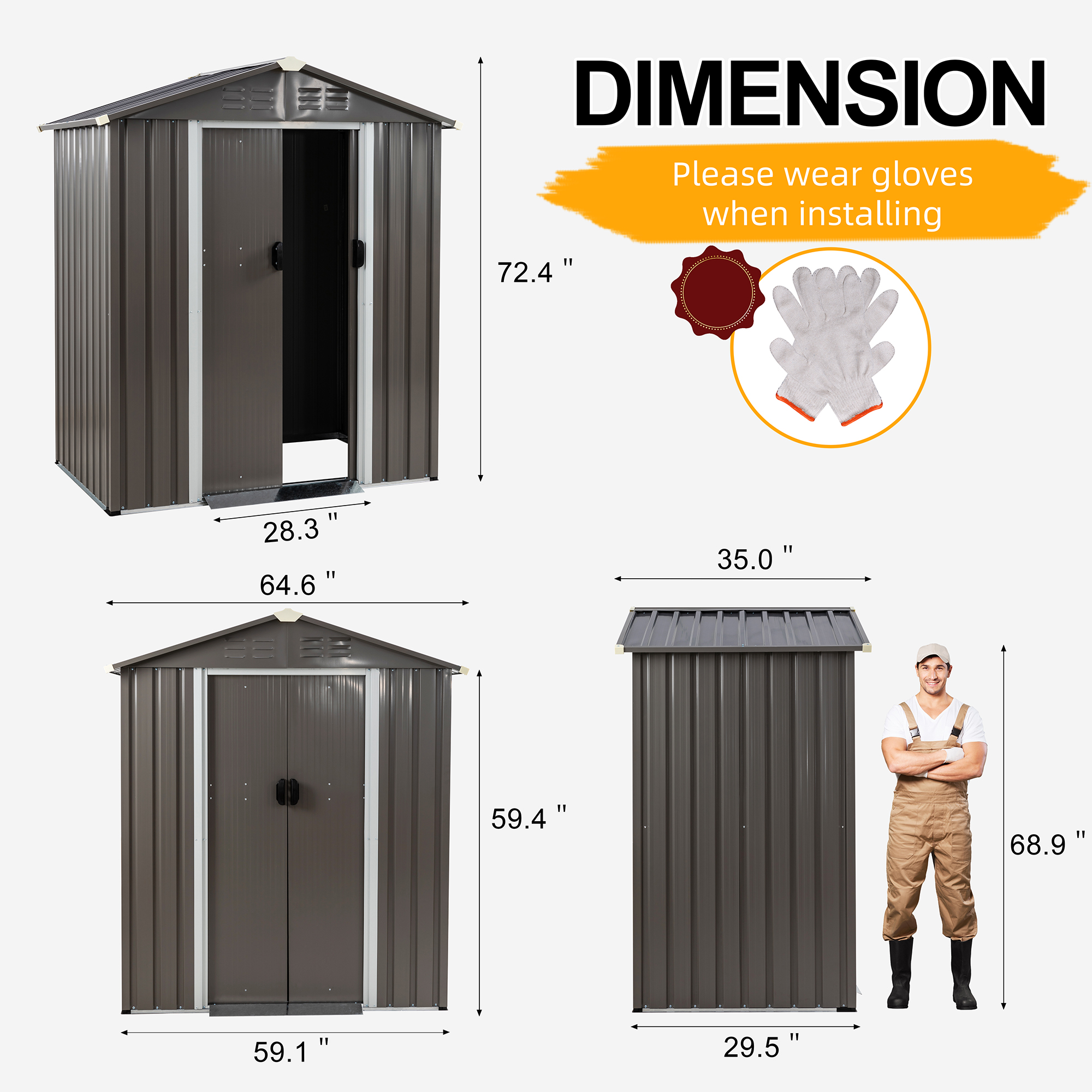 Walsunny 5X3 FT Outdoor Storage Shed,Waterproof Metal Garden Sheds with ...