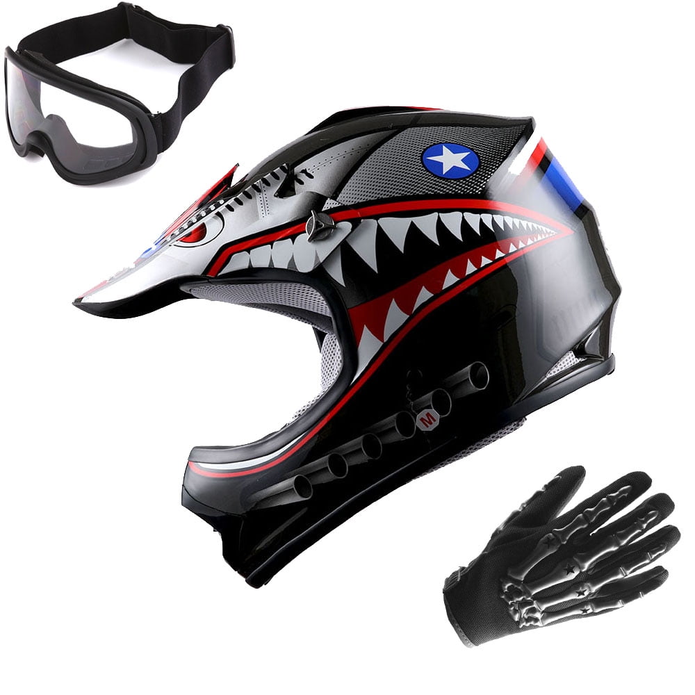 WOW Youth Kids Motocross BMX MX ATV Dirt Bike Helmet HBOY Shark Black