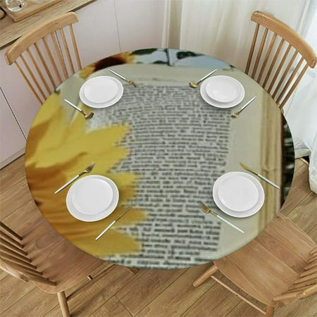 

Sheronv Sunflowers Clouds Sky Round Table Cover Stain Resistant Washable for Indoor Outdoor Kitchen Dining Wedding Parties 100% Polyester Fiber 42 -46