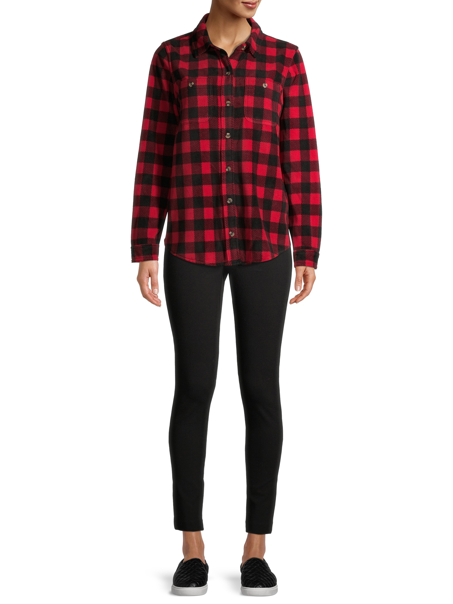 Time and Tru Long Sleeve Relaxed Fit Checked Plaid Jacket (Women's) 1 Pack