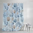 thumbnail image 3 of Blue Gradient Coastal Shower Curtain, Summer Coral Starfish Shell Nautical Waterproof Shower Curtain Set with 12 Hooks Lightweight Bath Curtains Fabric Bathroom Decor 60x72 Inches, 3 of 9