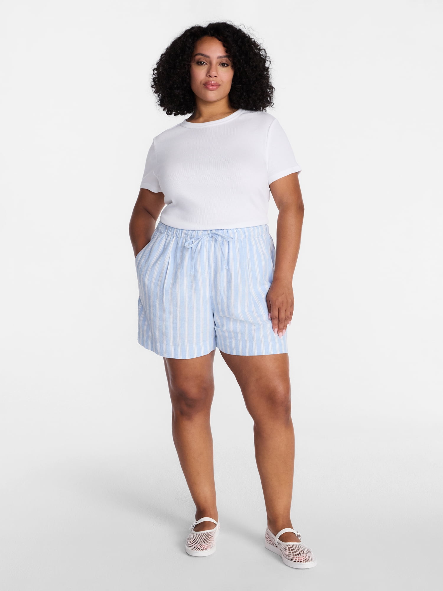 Time and Tru Women's Linen Blend Shorts, Sizes XS-XXXL