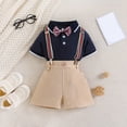 thumbnail image 2 of Mercatoo Baby Boy Gentleman Outfits Short Sleeve Romper Shirts Tops + Bib Pants + Bow Tie Clothes Baby Boys Party Set, 2 of 9