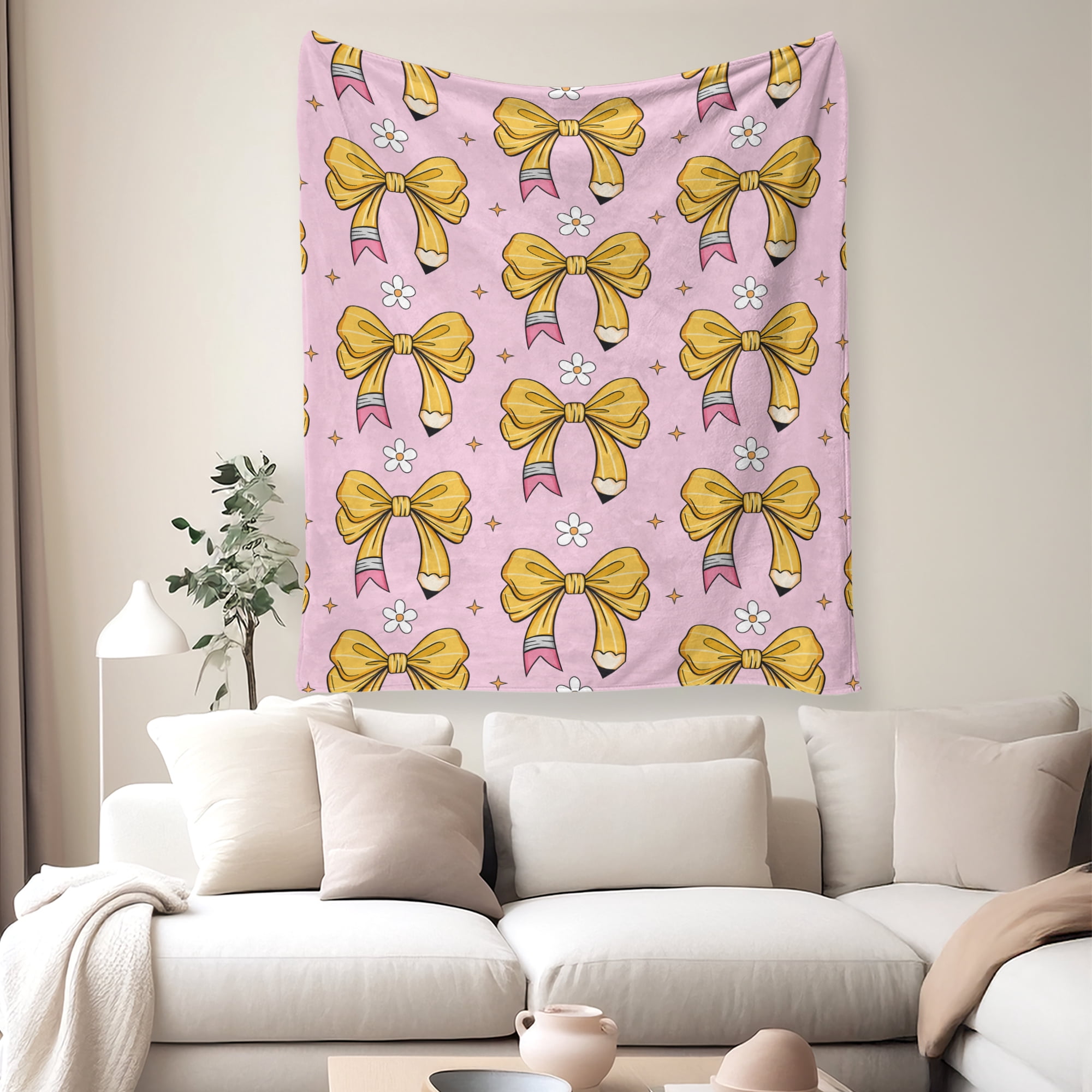 Flannel Fleece Twin Blanket, Soft Large Twin Blanket, Lightweight Cozy Plush Twin Blanket Fit Sofa Bed, 60"x80", Bows