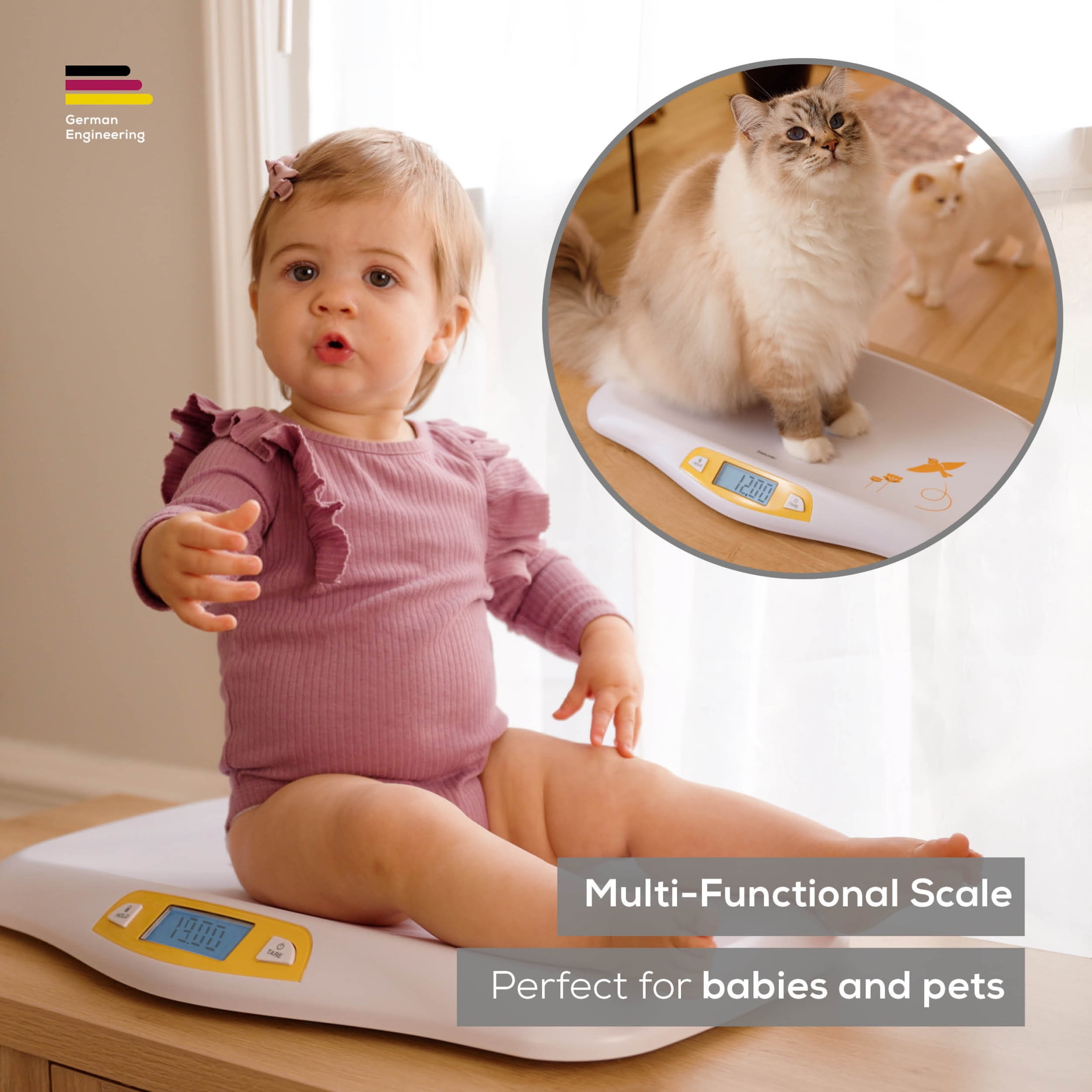 Beurer Digital Scale, Baby and Pet, Curved Weighing Platform, Weighs Up To 44 Lbs, BY80
