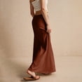 thumbnail image 6 of Women’s Long Maxi Skirt with Elastic Waistband Casual Loose Fit Lightweight Solid Straight Hem Floor Length Skirt Brown L, 6 of 6