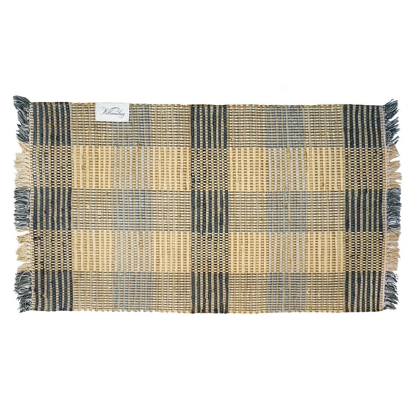 Booker Plaid Rag Rug in Denim and Khaki, 30 x 50 Inch Cotton Quality Throw Rug