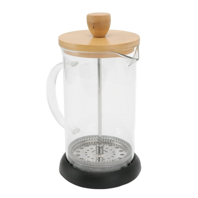 Presse à Café Française, Cafetière Manuelle à la Mode Stable et Robuste pour Réunion de Famille 600 ml Couvercle en Bambou