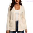 thumbnail image 2 of Lixiuxyad Women Long Sleeve Open Front Cardigan Knit Button Up Cardigan with Pockets Fall Outfits,Beige, 2 of 7