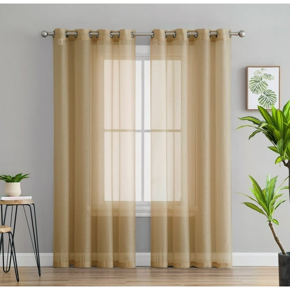 THD Basics 2 Piece Semi Sheer Voile Window Curtain Drapes Grommet Top Panels for Bedroom, Living Room & Kids Room - Set of 2 panels