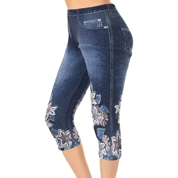 Bellella Women Fake Jeans High Waist Faux Denim Pant Elastic