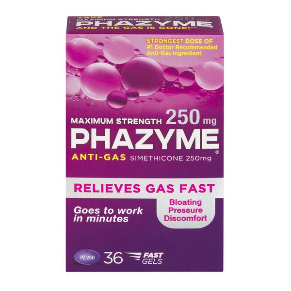 Phazyme maximum strength 250 mg antigas simethicone softgels, 36 ct