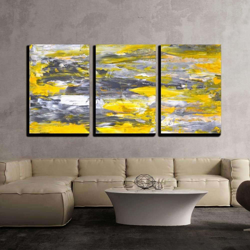 Abstract Canvas Pictures in Yellow and Grey for your Living Room 4 Part 