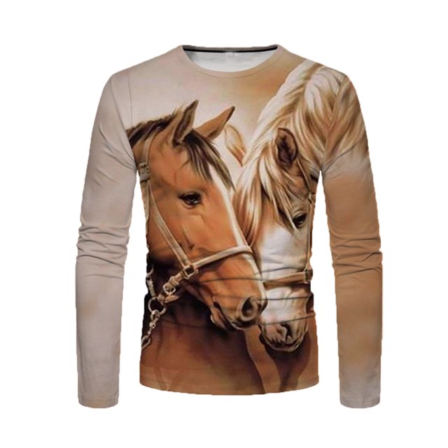 Camisas de Otoño Para Hombres Camiseta de Manga Larga Cuello Redondo Estampado de Caballos En 3D Estampados Gráficos Tops Blusa Informal Odeerbi ODB-4