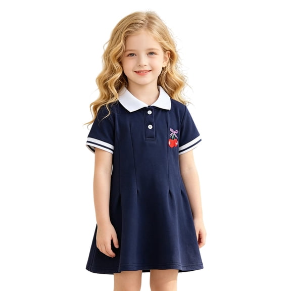 Dresses for Girls Back To School Loose Lapel Short Sleeve Button Patchwork Print Dress School Uniform for Girls Size 2-3 Years