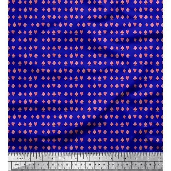 Soimoi Blue Rayon Crepe Fabric Poker Card Symbol Decor Fabric Printed Yard 46 Inch Wide