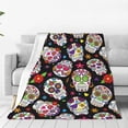 thumbnail image 2 of Day of The Dead Sugar Skull Flannel Fleece Bed Blanket Throw Blanket Lightweight Cozy Plush Blanket for Bedroom Living Rooms Sofa Couch 80"x60", 2 of 6