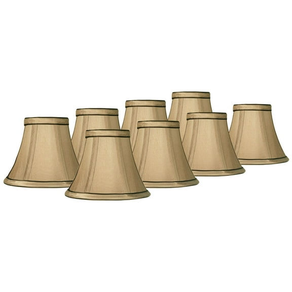 Springcrest Set of 8 Round Hardback Bell Lamp Shades Celia Tan Brown Small 3" Top x 6" Bottom x 5" High Candelabra Clip-On Fitting