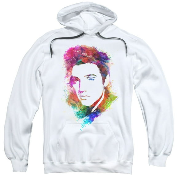 Trevco ELV866-AFTH-4 Elvis Presley & Watercolor King Adult Pull-Over Hoodie, White - Extra Large