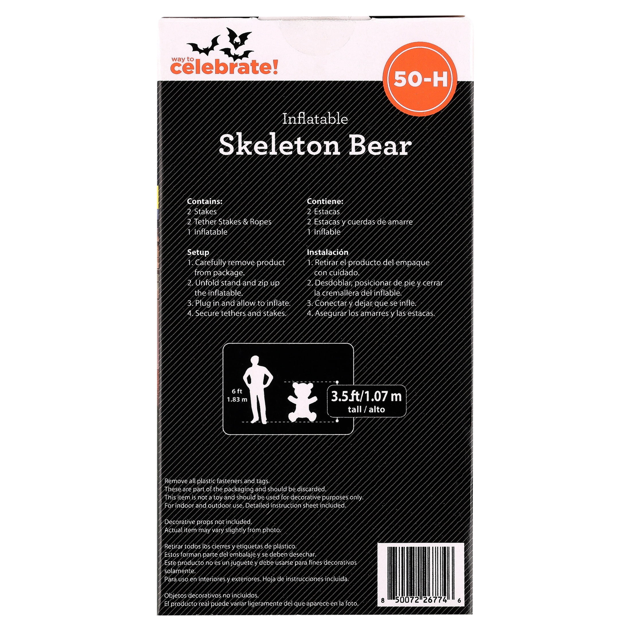 Skeleton Bear Airblown Yard Inflatable, Orange and Black, 3.5', Halloween by Way To Celebrate