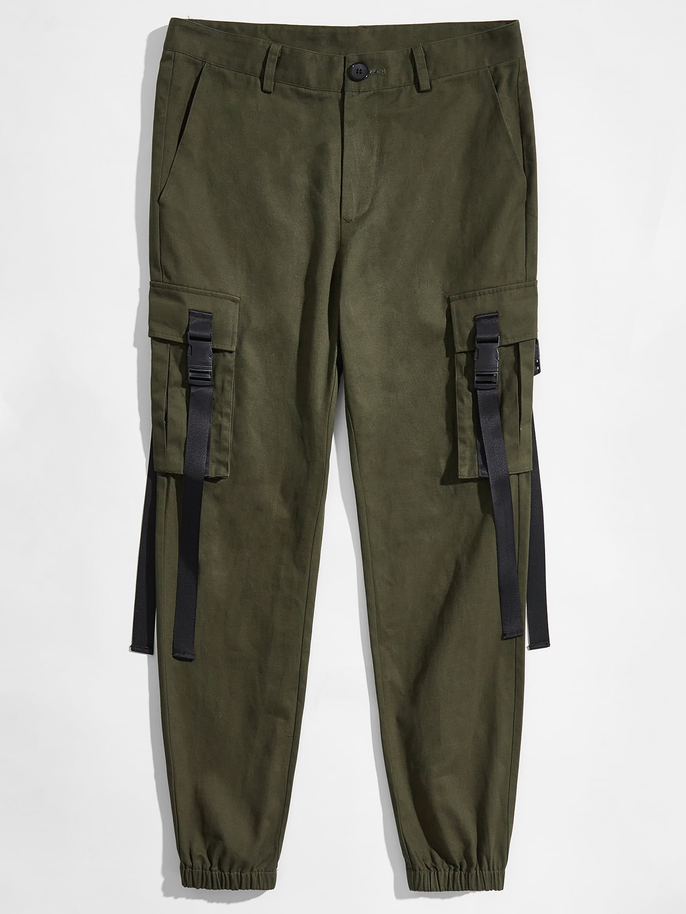 Army Green Men Push Buckle Tape Detail 