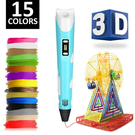 3D Pen w/ 15 Different Color PLA Filament (150 Feet) - FREE Stand - Perfect for Kids & Adults - Best 3D Printing Pen Starter Kit - Easy Loading - LCD Screen - Heats (Best 3d Pen For Kids)