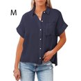 thumbnail image 5 of Blusa de manga corta Sonducket para Mujer con botones y cuello en V Azul oscuro METRO, 5 of 5