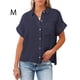 thumbnail image 5 of Blusa de manga corta Sonducket para Mujer con botones y cuello en V Azul oscuro METRO, 5 of 5