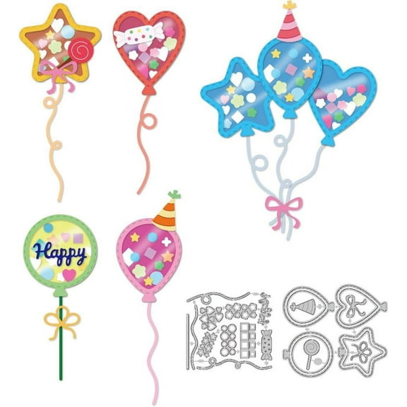 1 Set 4 Styles Balloon Shakers Cutting Dies Card Invitation Making Die Cut Carbon Steel Die Cuts Stencils Scrapbooking Embossing Template Dies for DIY Paper Craft Albums Birthday Gift Card Decor