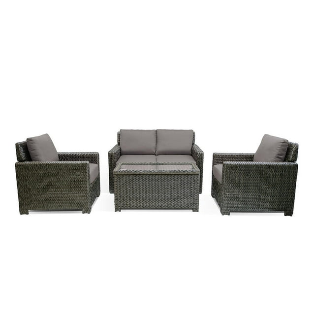 Krikacy 5-PCS Outdoor Wicker Modular Sofa Chair Set w/Cabinet Coffee table, All-Weather HDPE, Grey