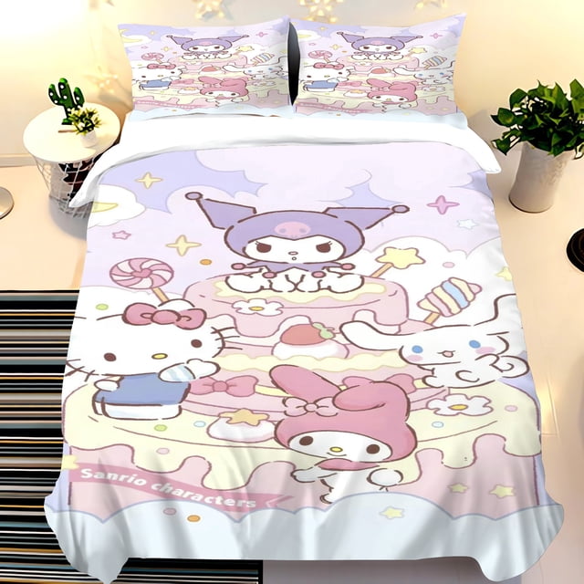 Sanrio Animals Printed Duvet for Children Cute Cartoon Quilt Polyester Hello Kitty Luxury 3-Piece Set 1 Cover Bedding