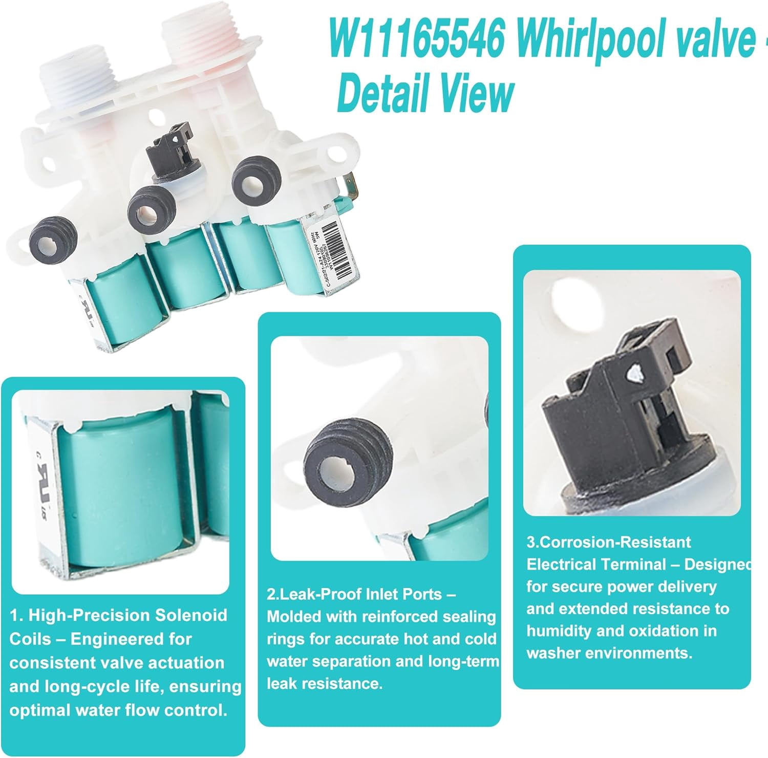【𝟮𝟬𝟮𝟲 𝙐𝙥𝙜𝙧𝙖𝙙𝙚𝙙】 W11165546 W11096267 Washer Water Inlet Valve Replacement For whirl-pool Kenmore Maytag Washing Machine Parts Replaces 33090105,W1059942 W10599423