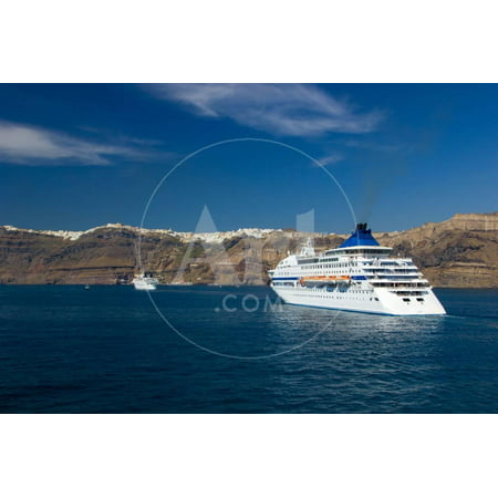 Cruise Ship near Island of Santorini Greece Print Wall Art By (Best Greek Island Cruises)