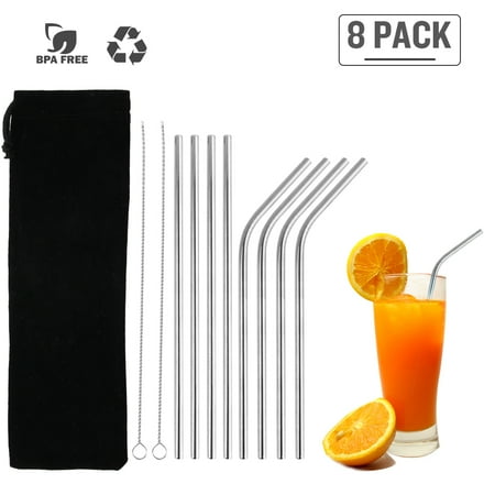 Portable Tailgate Bar Set 8Pcs Stainless Steel Straws Reusable Straws Set Matte Drinking Straws FDA-Approved BPA Free Cleaning Brush Portable Bag for All Sizes Tumblers Cold Beverage Family Party Bar ()