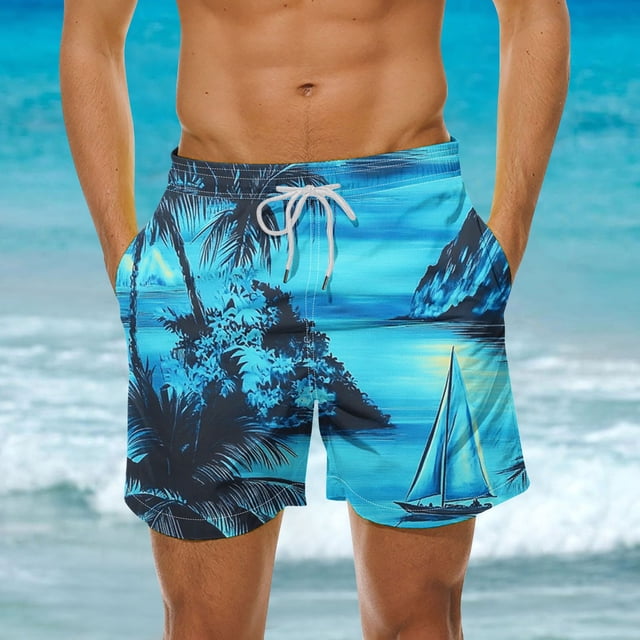 UVEASISHA Mens Swim Trunks with Pockets Hawaiian Print Swimsuit Beach Shorts Loose Fit Casual Drawstring Waist Board Shorts Spring Sales Multicolor XXL