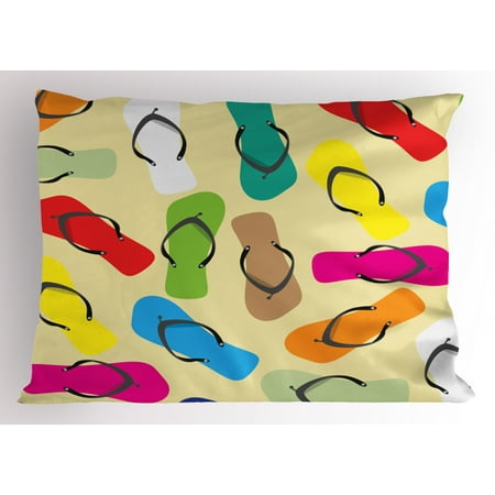 Flip Flop Pillow Sham Flat Design Pastel Color Beach Slippers