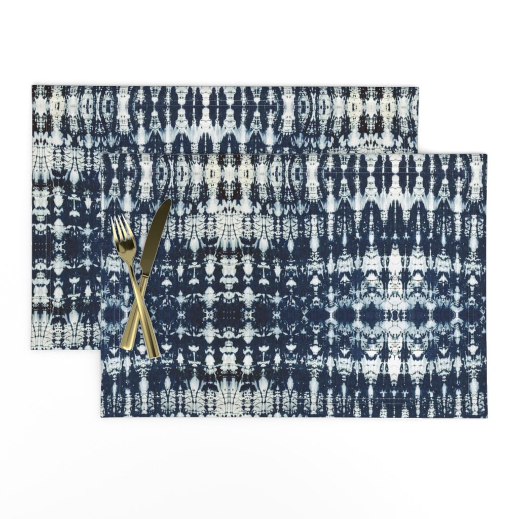 Linen Cotton Canvas Placemats (Set of 2) Blue Tie Dye Dark Shibori