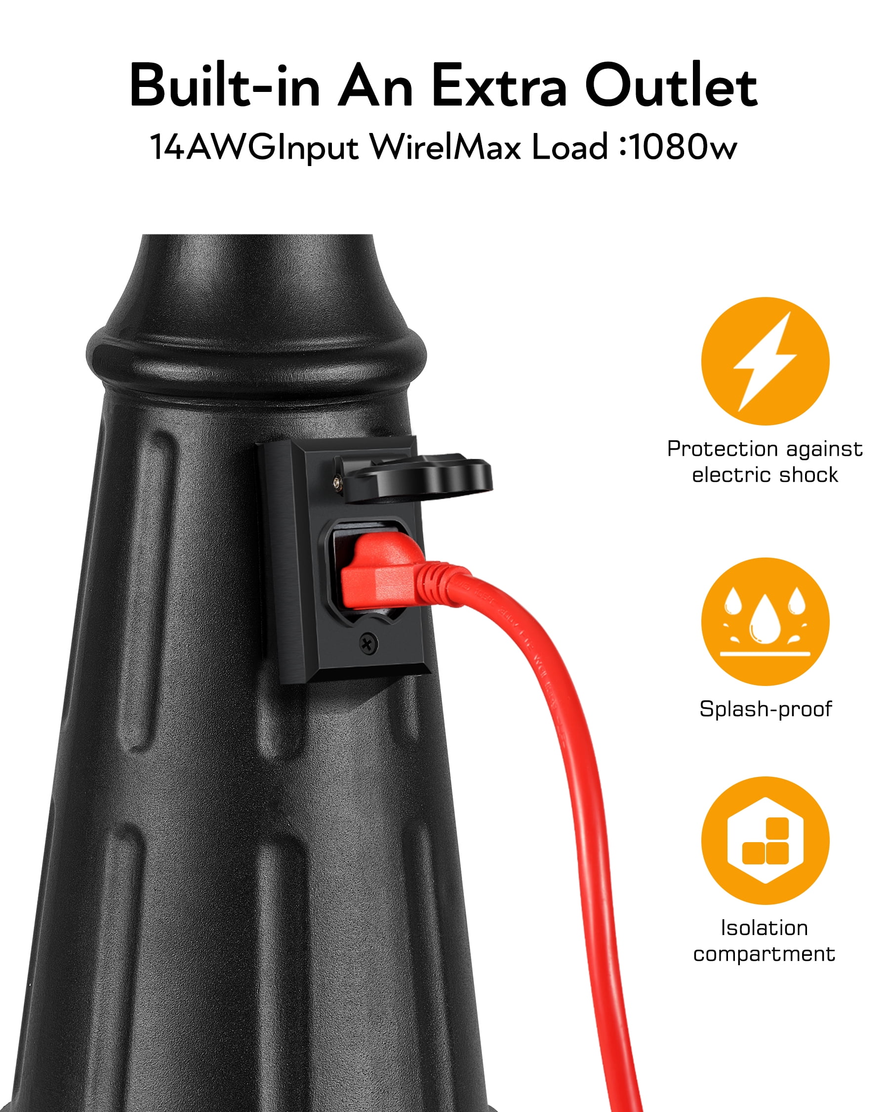 VIANIS 82.9" H Dusk to Dawn Lamp Posts Outdoor Lighting with Outlet, Black 3-Head Outdoor Post Lights, Waterproof Anti-Rust Outdoor Street Light Fixtures for Garden Yard(Hardwired 120VAC)