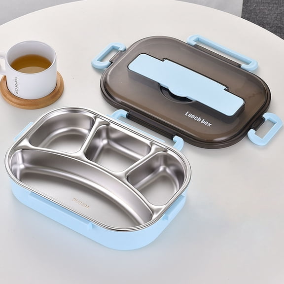 Thermal Insulation Bento Lunch Box with 4 Compartments Stainless Steel Interior Keeps Food Warm for 2-4 Hours