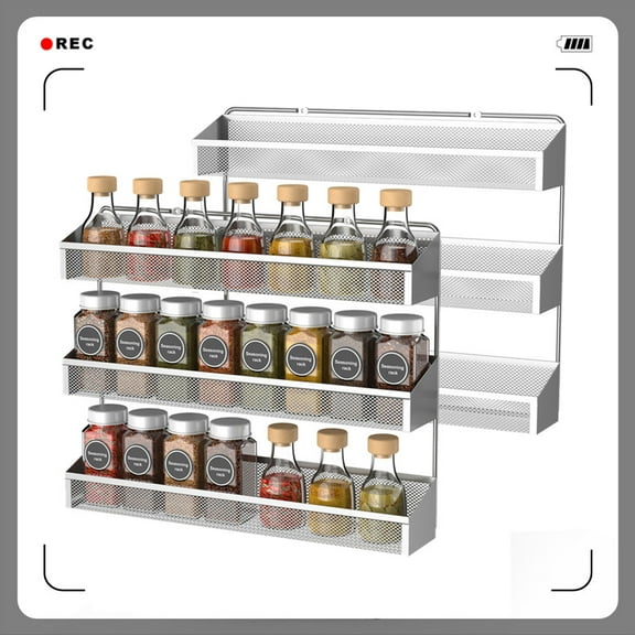 Auledio 2 Pack 3 Tier Metal Spice Rack Organizer Wall-Mount Spice Jars Storage Organizer for Kitchen Pantry Door in Silver