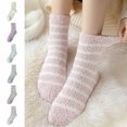 thumbnail image 7 of Xfvqtps Fuzzy Socks for Women Fluffy Coral Velvet Socks Furry Stripe Color Blocking Middle Tube Non Shedding Comfort Soft Cozy Warm Winter Floor Socks Purple, 7 of 7